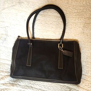 Vintage Coach linen handbag with leather accents